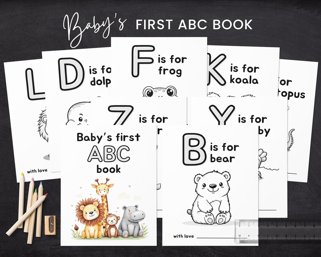 Baby shower abc book babys first abc book baby shower coloring book baby memory book abc coloring book abc book baby shower Canva template