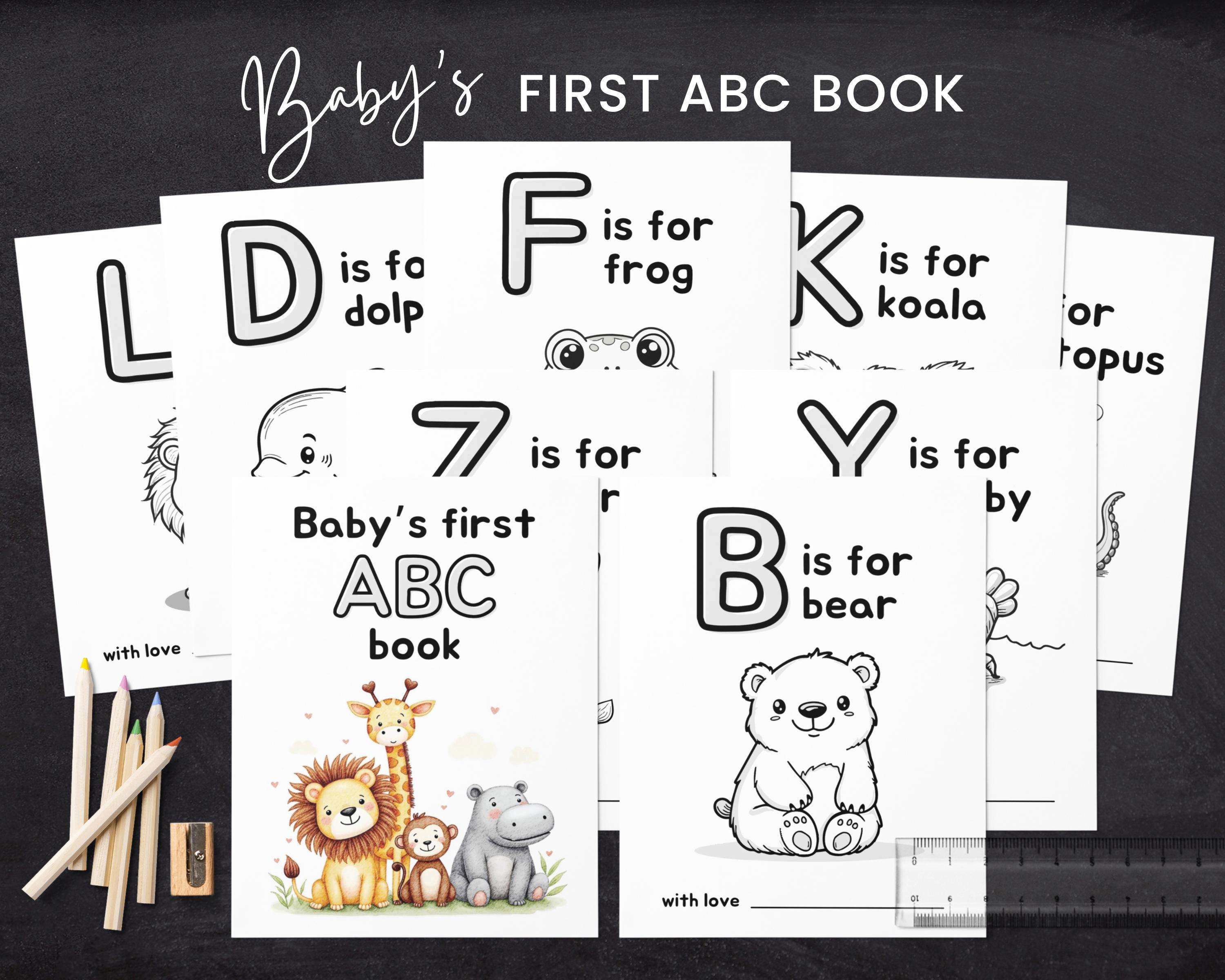 Baby shower abc book babys first abc book baby shower coloring book baby memory book abc coloring book abc book baby shower Canva template
