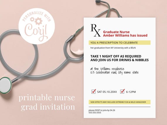 Rx Prescription Graduation Invitation for Nursing Graduate, Novelty Fun Printable Rx Template, INSTANT DOWNLOAD