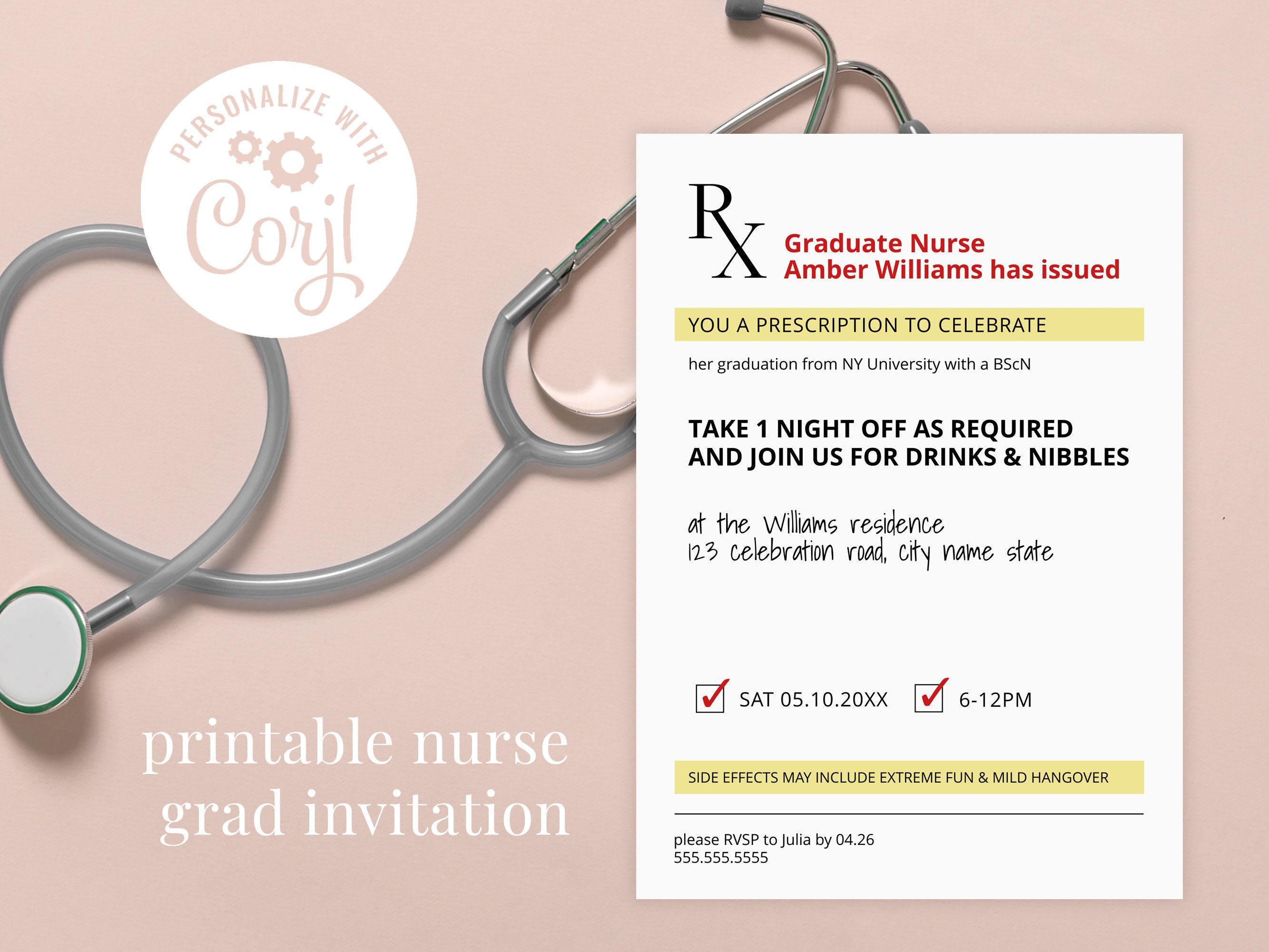 Rx Prescription Graduation Invitation for Nursing Graduate, Novelty Fun Printable Rx Template, INSTANT DOWNLOAD