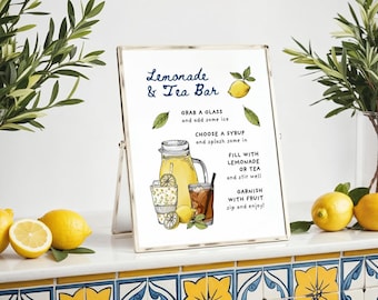 Lemonade and tea bar sign grad party, Bridal Shower Signature Drink Menu, Non Alcoholic, Mocktail Station, Printable Drink Station