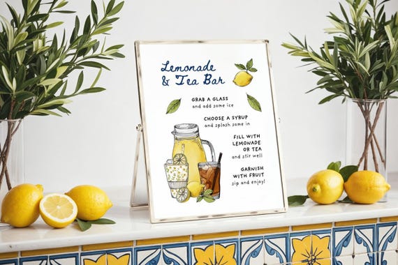 Lemonade Tea Bar Sign, Signature Drink Menu, Graduation Party Decor, Non Alcoholic Mocktail Station, Printable Drink Station, Bridal Shower