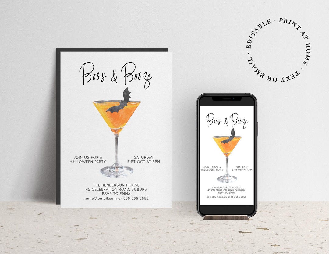 Boos & Booze Halloween Party Invitation Template Instant Download
