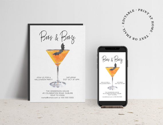 Boos & Booze Halloween Party Invitation Template Instant Download