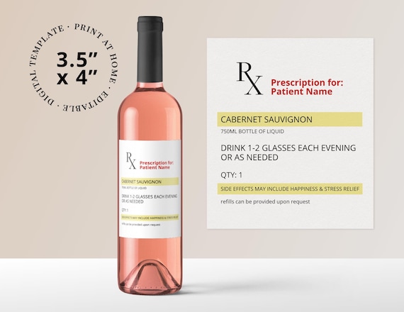 Printable Rx Prescription Wine Label or Sticker Template