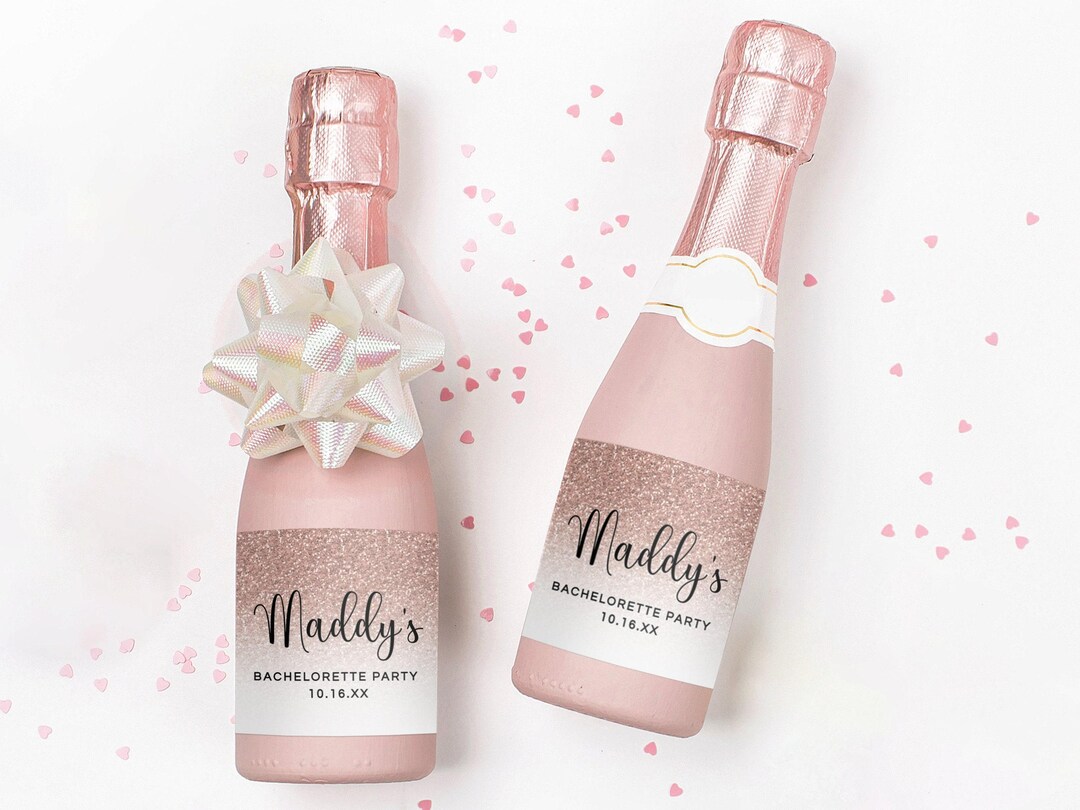 Rose Gold Faux Glitter Ombre Bachelorette Mini Champagne Label Sticker EDITABLE PRINTABLE