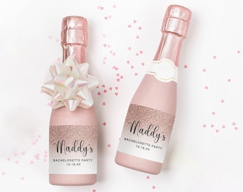 Rose Gold Faux Glitter Ombre Bachelorette Mini Champagne Label Sticker EDITABLE PRINTABLE