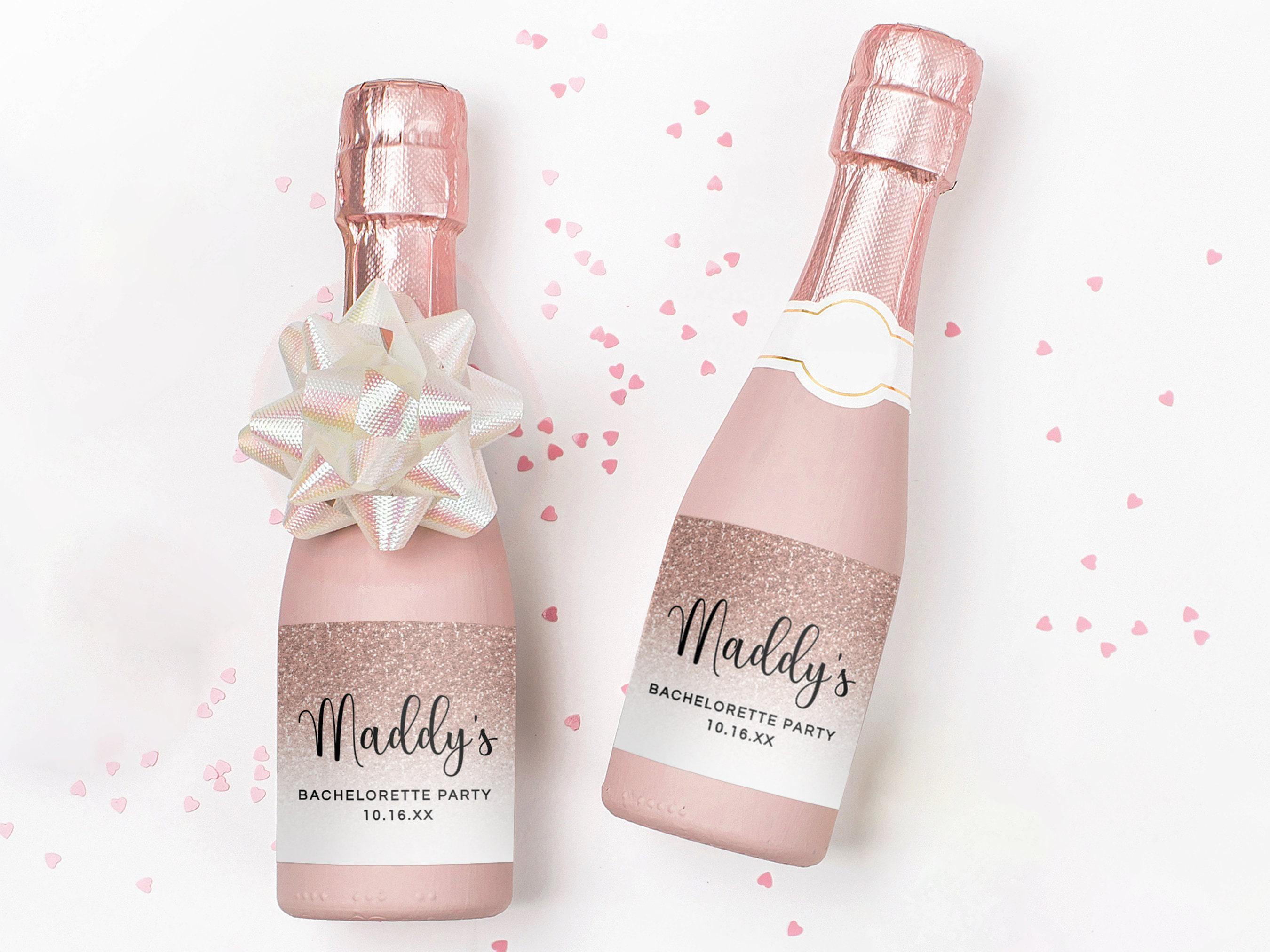 Rose Gold Faux Glitter Ombre Bachelorette Mini Champagne Label Sticker EDITABLE PRINTABLE