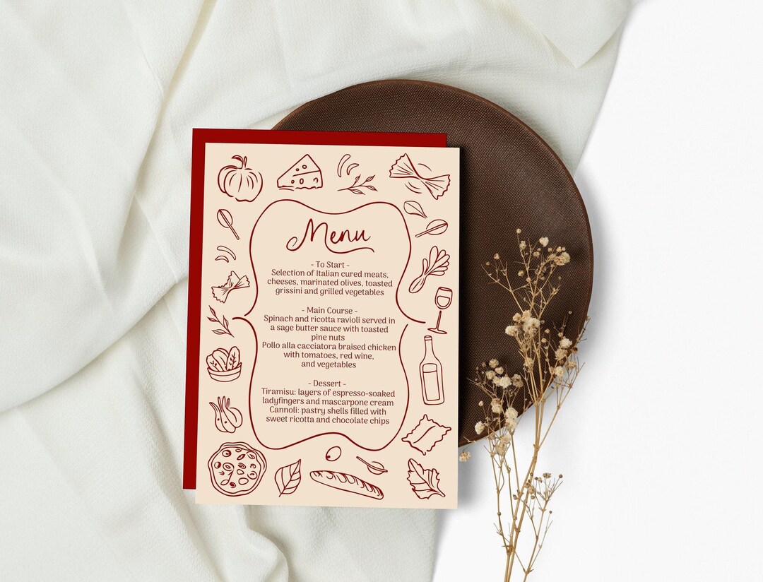 Hand Drawn Italy Menu Template: Editable Digital Printable for Events & Parties