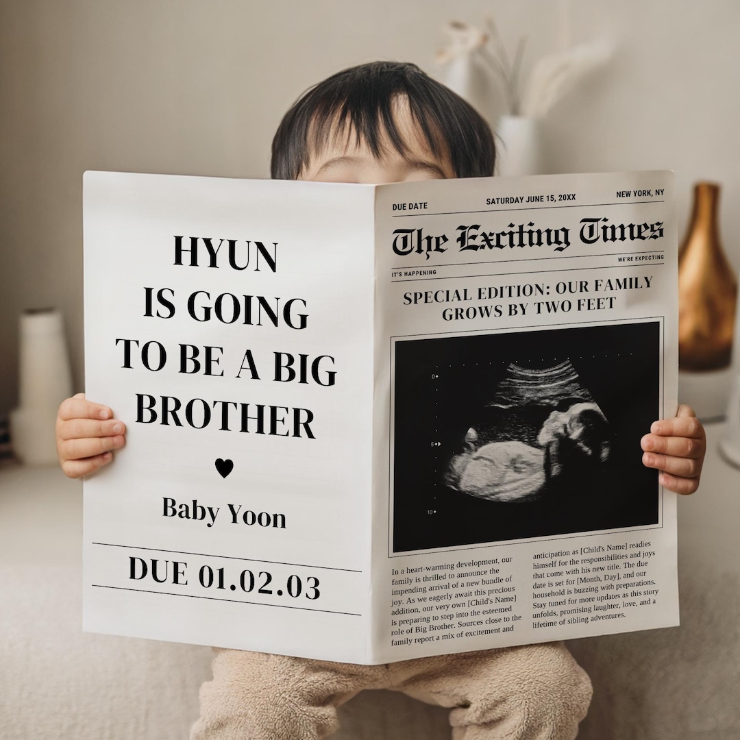 Promoted to Big Brother Digital Announcement - Editable Pregnancy Reveal - Baby Number 2 - Editable Canva Template