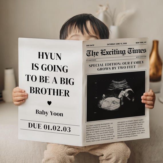 Promoted to Big Brother Digital Announcement - Editable Pregnancy Reveal - Baby Number 2 - Editable Canva Template
