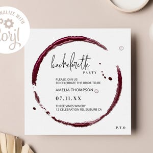 Wine Bachelorette Party Invitation Digital Template, Weekend Itinerary Winery Bachelorette Square Invitation Template, INSTANT DOWNLOAD