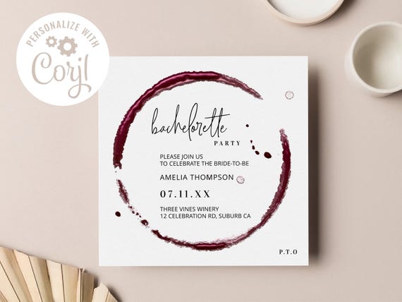 Wine Bachelorette Party Invitation Digital Template, Weekend Itinerary Winery Bachelorette Square Invitation Template, INSTANT DOWNLOAD