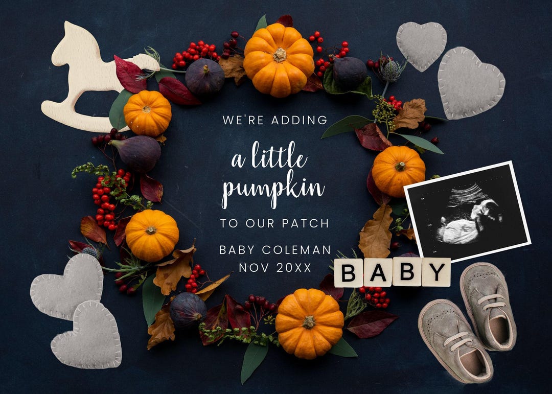 Digital Pregnancy Announcement, Fall Baby Announcement, Little Pumpkin, Instagram Baby Announcement, Social Media Editable Pregnancy Reveal