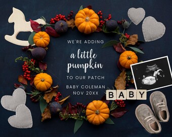 Digital Pregnancy Announcement, Fall Baby Announcement, Little Pumpkin, Instagram Baby Announcement, Social Media Editable Pregnancy Reveal