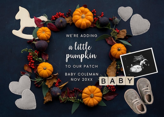 Digital Pregnancy Announcement, Fall Baby Announcement, Little Pumpkin, Instagram Baby Announcement, Social Media Editable Pregnancy Reveal