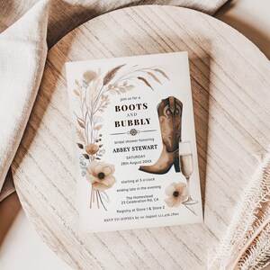 Boots and Bubbly Bridal Shower Invitation: Rustic Western Theme, Editable Template, Printable Bridal Shower Invite