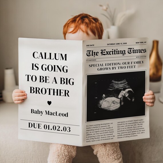 Baby Coming Soon - Social Media Pregnancy Reveal - Digital Announcement Template - Editable Pregnancy Template, Big Brother