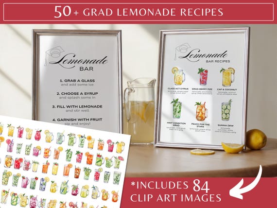 Graduation Lemonade Bar Sign Custom, Lemonade Bar Recipe Sign, Lemonade Bar Instructions Sign, Lemonade Bar Sign Canva, Lemonade Bar Grad