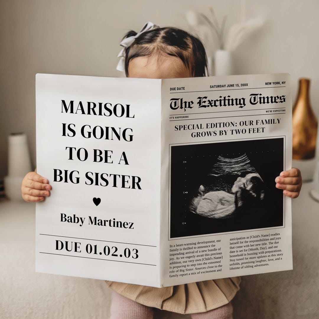Second Pregnancy Announcement Template - Big Sister Edition - Editable Canva Baby Reveal - Digital Layout