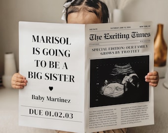 Second Pregnancy Announcement Template - Big Sister Edition - Editable Canva Baby Reveal - Digital Layout