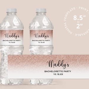 Rose Gold Faux Glitter Ombre Bachelorette Water Bottle Label Wrapper EDITABLE PRINTABLE