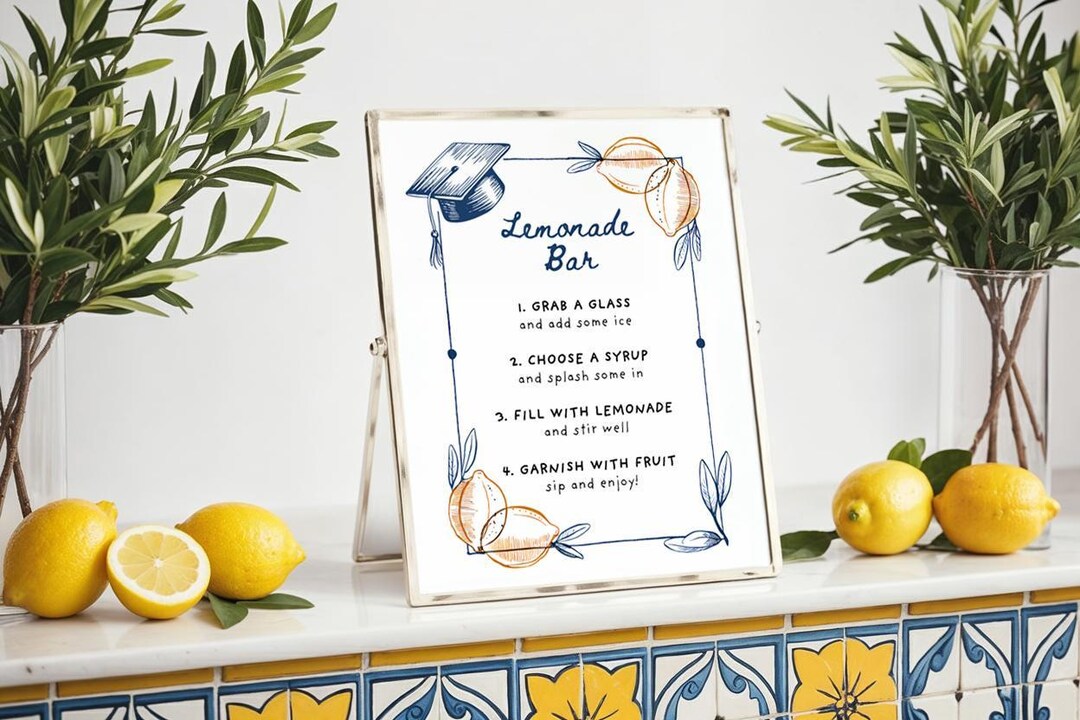 Lemonade Bar Recipe Sign - Lemonade bar recipes - Graduation Lemonade Bar Sign - Lemonade Bar Recipe - Editable Menu Sign - Drink Station