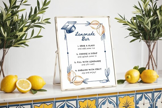Lemonade Bar Recipe Sign - Lemonade bar recipes - Graduation Lemonade Bar Sign - Lemonade Bar Recipe - Editable Menu Sign - Drink Station