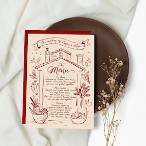 Hand Drawn Italian Wedding Menu - Customizable Rustic Design, Perfect for Elegant & Romantic Weddings, Italian Menu Art