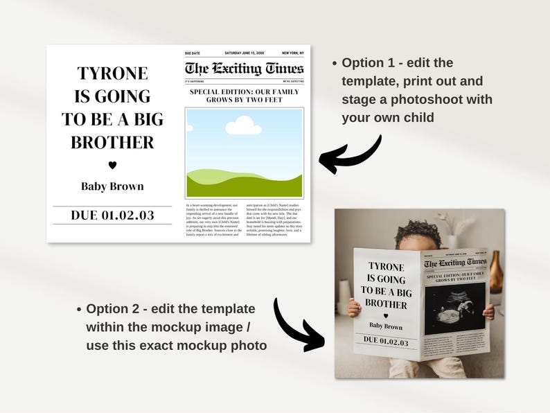 Big Brother Announcement - Digital Pregnancy Announcement - Promoted to Big Brother - Editable Newspaper Template image 2