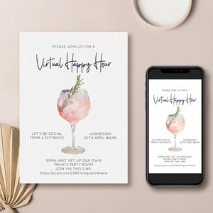 Invito virtuale all&#39;happy hour / distanziamento sociale, invito digitale, modello modificabile, invito per smartphone, festa virtuale, invito per cocktail