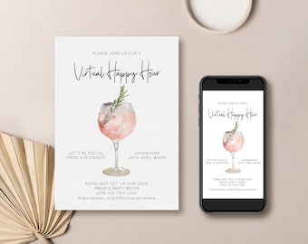 Virtual Happy Hour Invitation | social distancing, digital invitation, editable template, smartphone invite, virtual party, cocktail evite