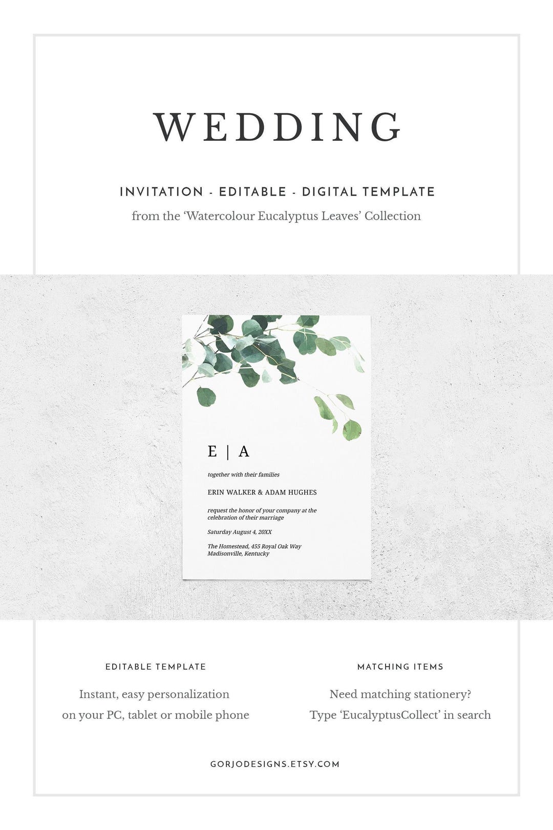 Eucalyptus Wedding Invite | Instant Download | Greenery Invite | Wedding Invites | Editable & Printable