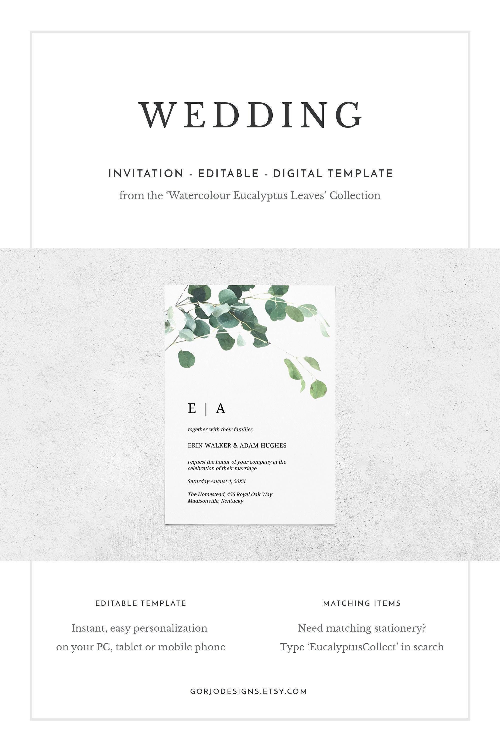 Eucalyptus Wedding Invite | Instant Download | Greenery Invite | Wedding Invites | Editable & Printable