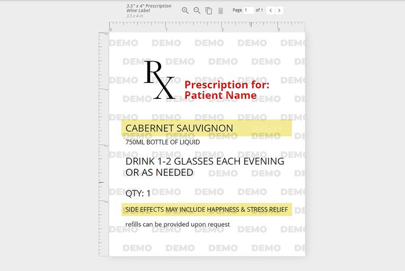 Printable Rx Prescription Wine Label or Sticker Template | Etsy