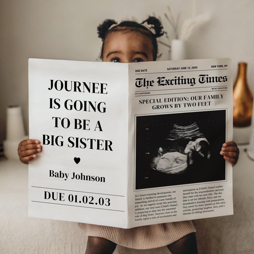 Big Sister Pregnancy Sign, Modern Editable Poster, Printable Baby Announcement for Photoshoot  Printable Canva Photo Prop, Baby #2 Sign