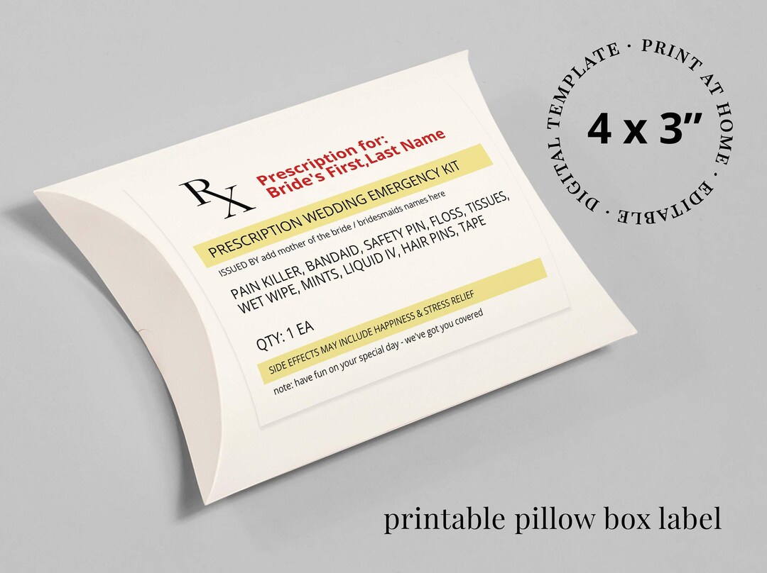 Mini Wedding Emergency Kit / Survival Kit / Hangover Kit Printable Rx Prescription Label or Sticker Template
