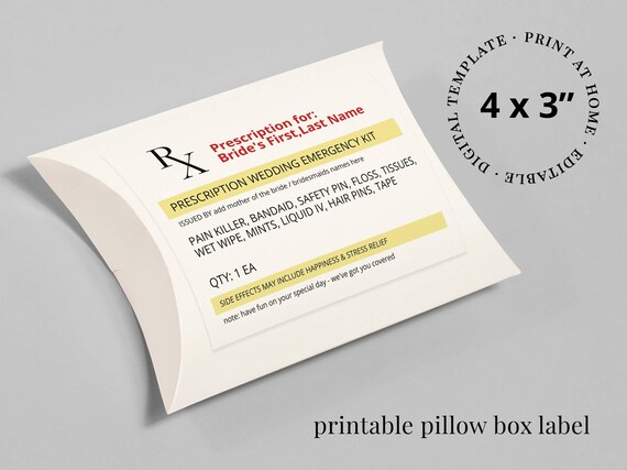 Mini Wedding Emergency Kit / Survival Kit / Hangover Kit Printable Rx Prescription Label or Sticker Template