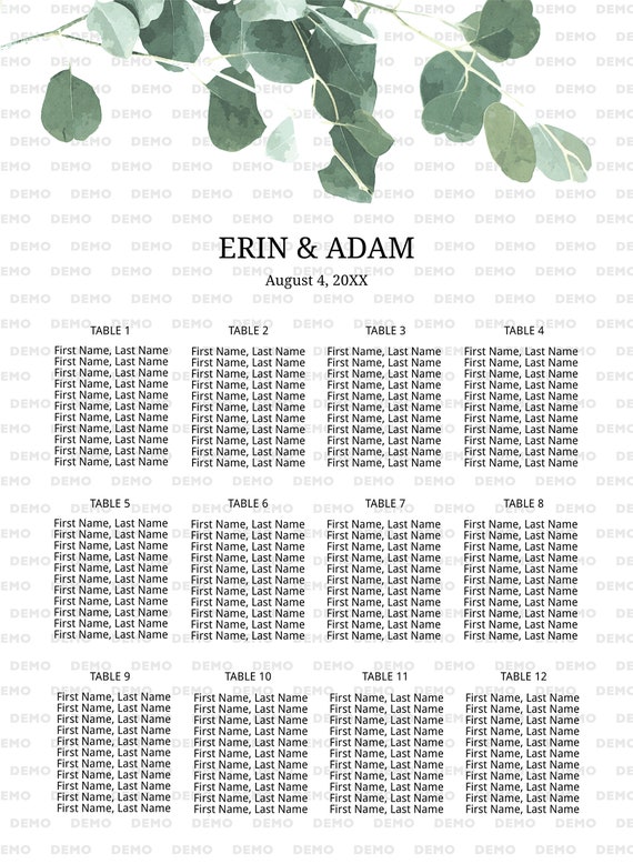 Wedding Seating Chart By Last Name