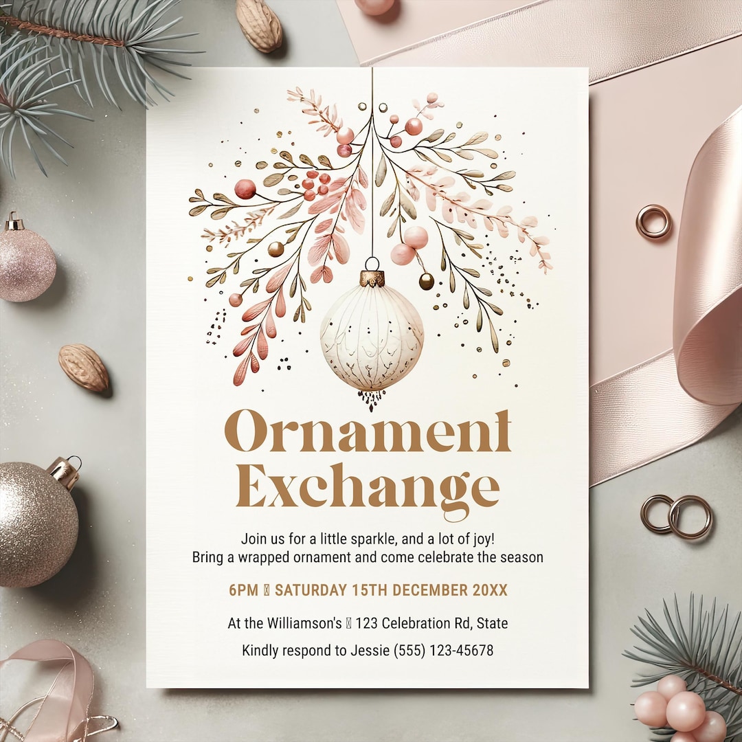 Ornament Exchange Invitation Elegant, Ornament Exchange Party Invitation, Ornament Swap Invitation, Christmas Party Invite EDITABLE TEMPLATE