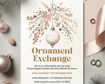Ornament Exchange Invitation Elegant, Ornament Exchange Party Invitation, Ornament Swap Invitation, Christmas Party Invite EDITABLE TEMPLATE