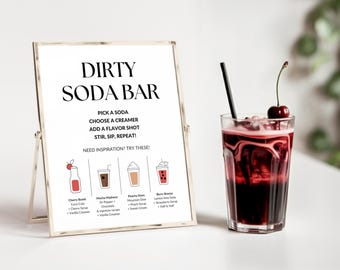 Letrero de barra de refrescos sucio - Menú de barra de refrescos - Menú de bebidas imprimible - Letrero para fiesta de graduación - Letrero para estación de refrescos - Instrucciones para barra de refrescos