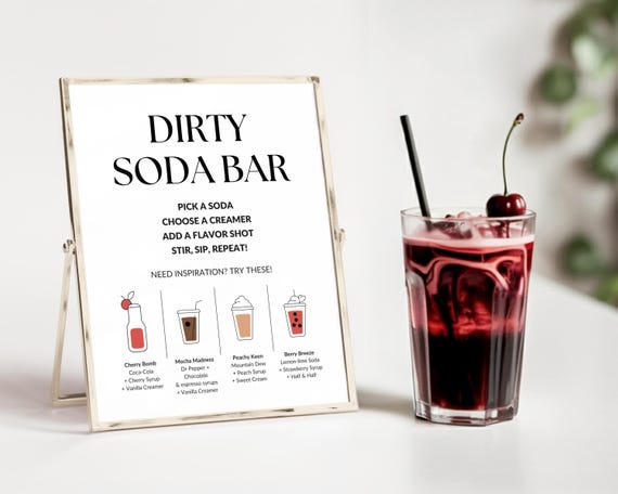 Dirty Soda Bar Sign - Soda Bar Menu - Printable Drink Menu - Graduation Party Sign - Soda Station Sign - Soda Bar Instructions