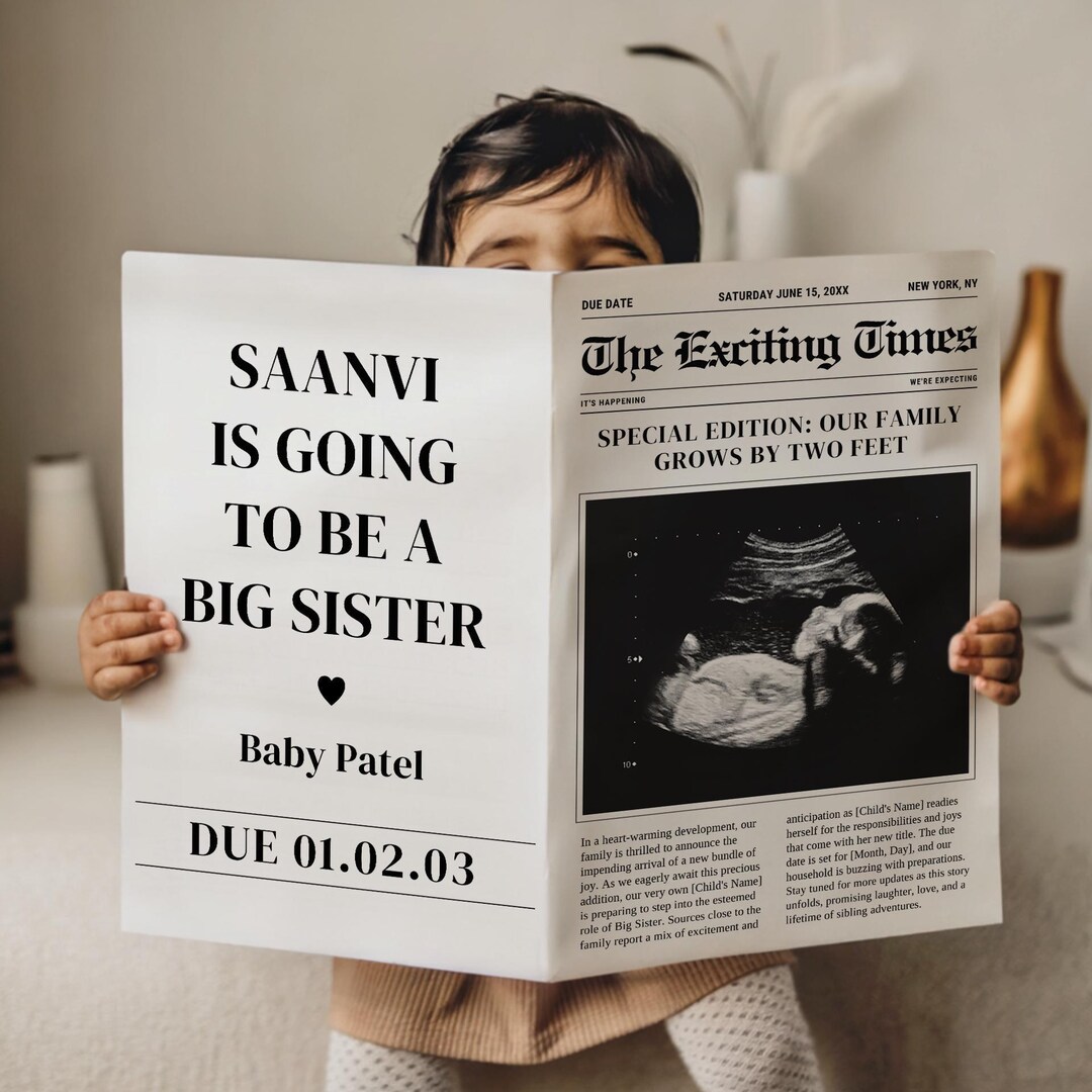 Second Pregnancy Announcement Template, Big Sister Edition, Editable Canva Baby Reveal, Baby Number 2 Reveal, Big Sister Digital Pregnancy