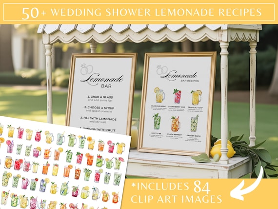 Printable Lemonade Stand Menu - Wedding & Bridal Shower Drink Station - Editable Canva Template - Non-Alcoholic Citrus Bar Sign