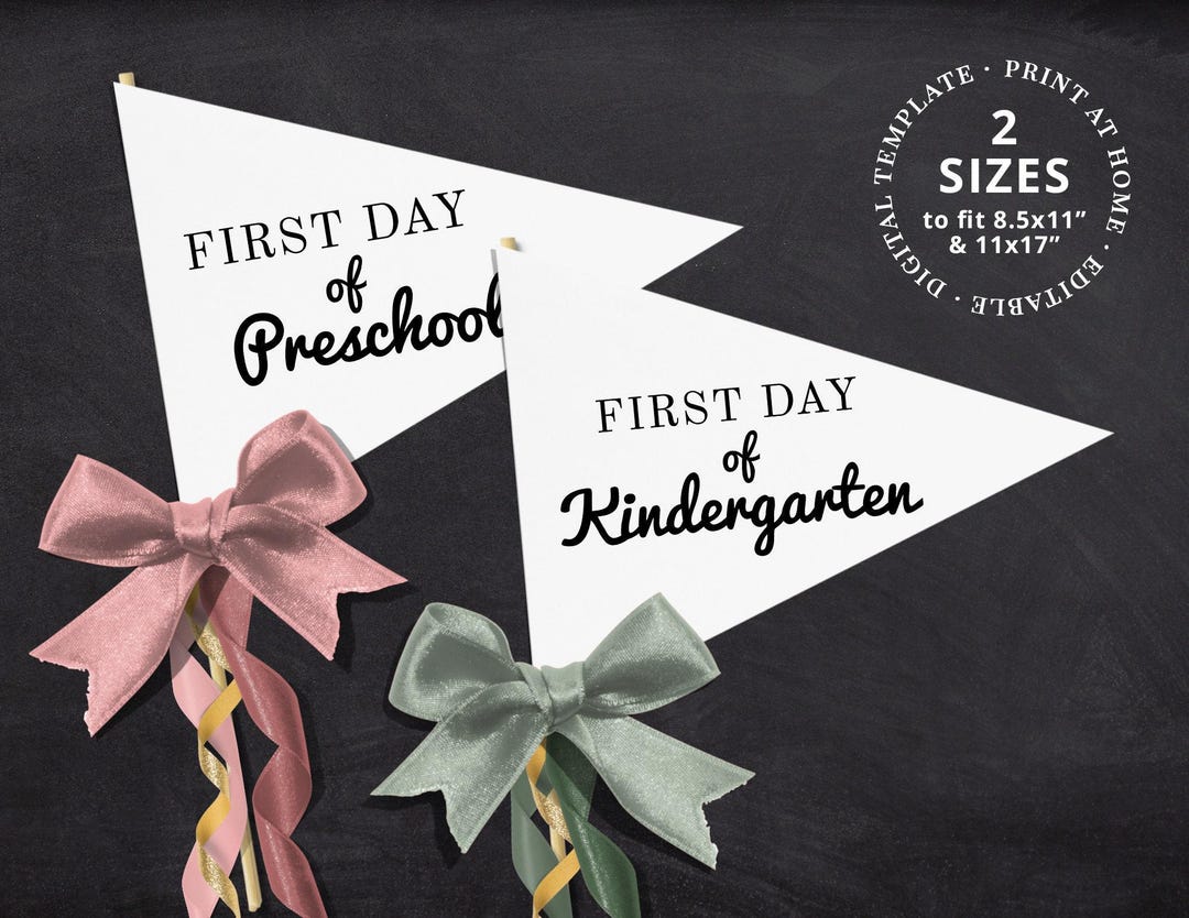 Kindergarten Sign First Day Printable Pennant Flag Editable Template