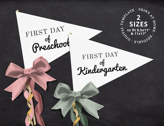 Kindergarten Sign First Day Printable Pennant Flag Editable Template