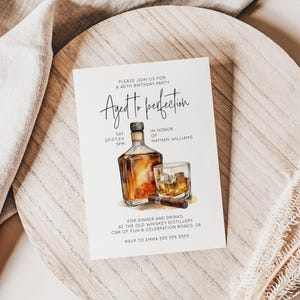 Faire-part whisky, Faire-part d'anniversaire whisky, Faire-part pour homme, Faire-part d'anniversaire pour homme, Anniversaire de whisky, Vieilli jusqu'à la perfection | AB01WB image 5