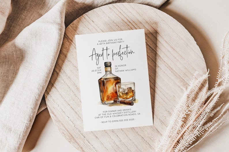 Faire-part whisky, Faire-part d'anniversaire whisky, Faire-part pour homme, Faire-part d'anniversaire pour homme, Anniversaire de whisky, Vieilli jusqu'à la perfection | AB01WB image 5