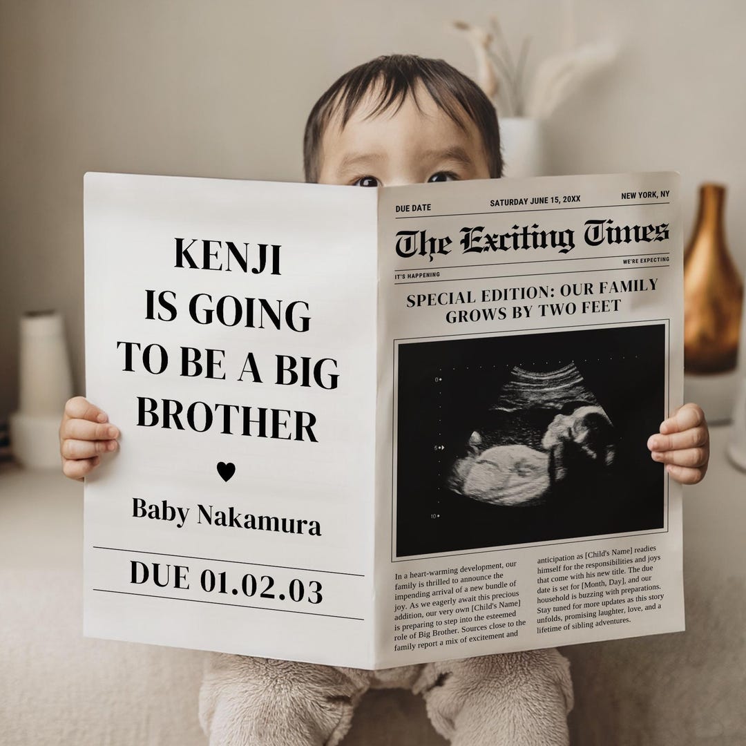 Unique Big Brother Announcement - Pregnancy Newspaper Template - Editable Digital Download - Cute Big Brother Idea